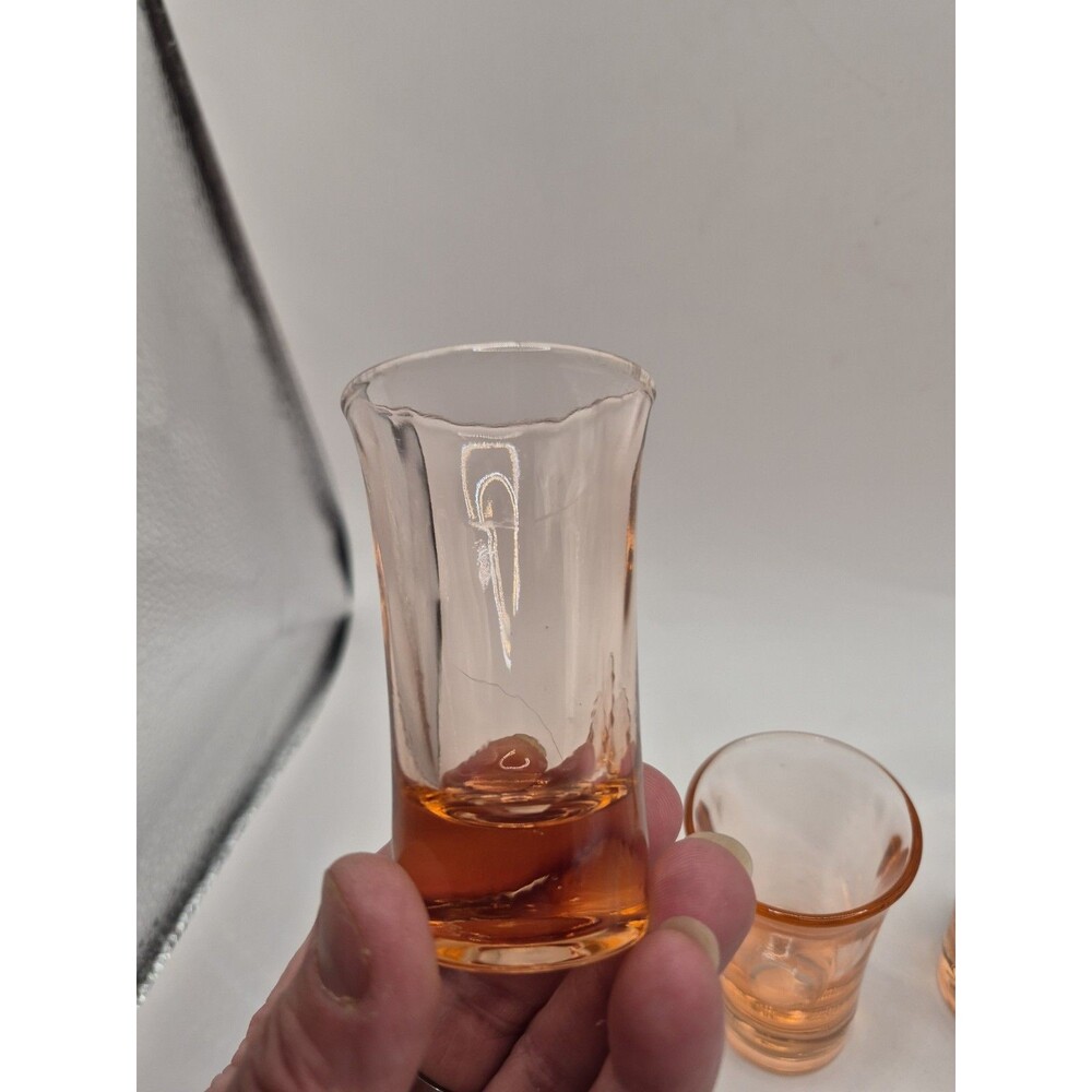 Set of Six (6) Pink Depression Glass Shot Glasses 1 Oz Vintage